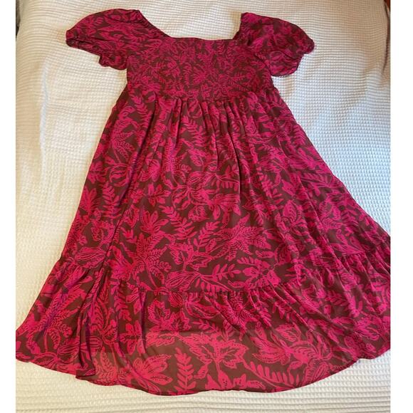 Torrid Cottage Core Smocked Bust Puff Sleeve Red Floral Midi Dress Size 2 (2X) - Picture 8 of 13